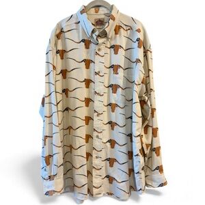 MEN'S BARN FLY~LONG SLEEVE~CREME WESTERN Longhorns SHIRT~SIZE Large